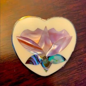 Vintage inlaid shell and abalone silver scarf pin